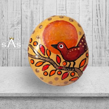 Рисувано Камъче 24 птица оранжев