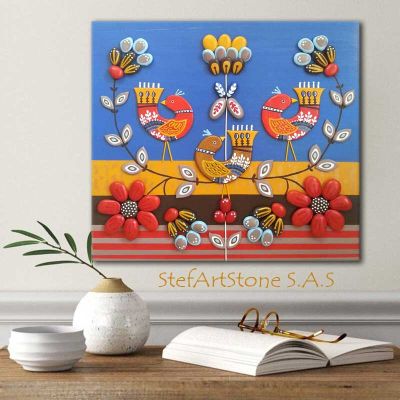 Картина Огледално с цветя и птици 55х50