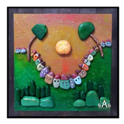 Картина за стена Шареното село 12 картини с камъни