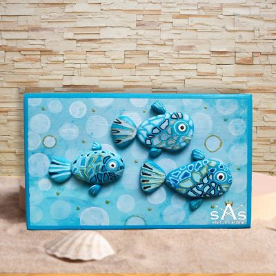 Картина с Риби – морски камъни 25 х 15