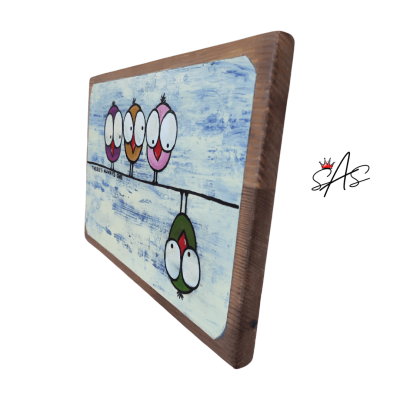 разпродажба картини, ръчно рисувана картина с 4 птици различни цветова